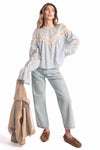 Blusa con Pizzo e Ricami Celeste donna Tensione in - 1