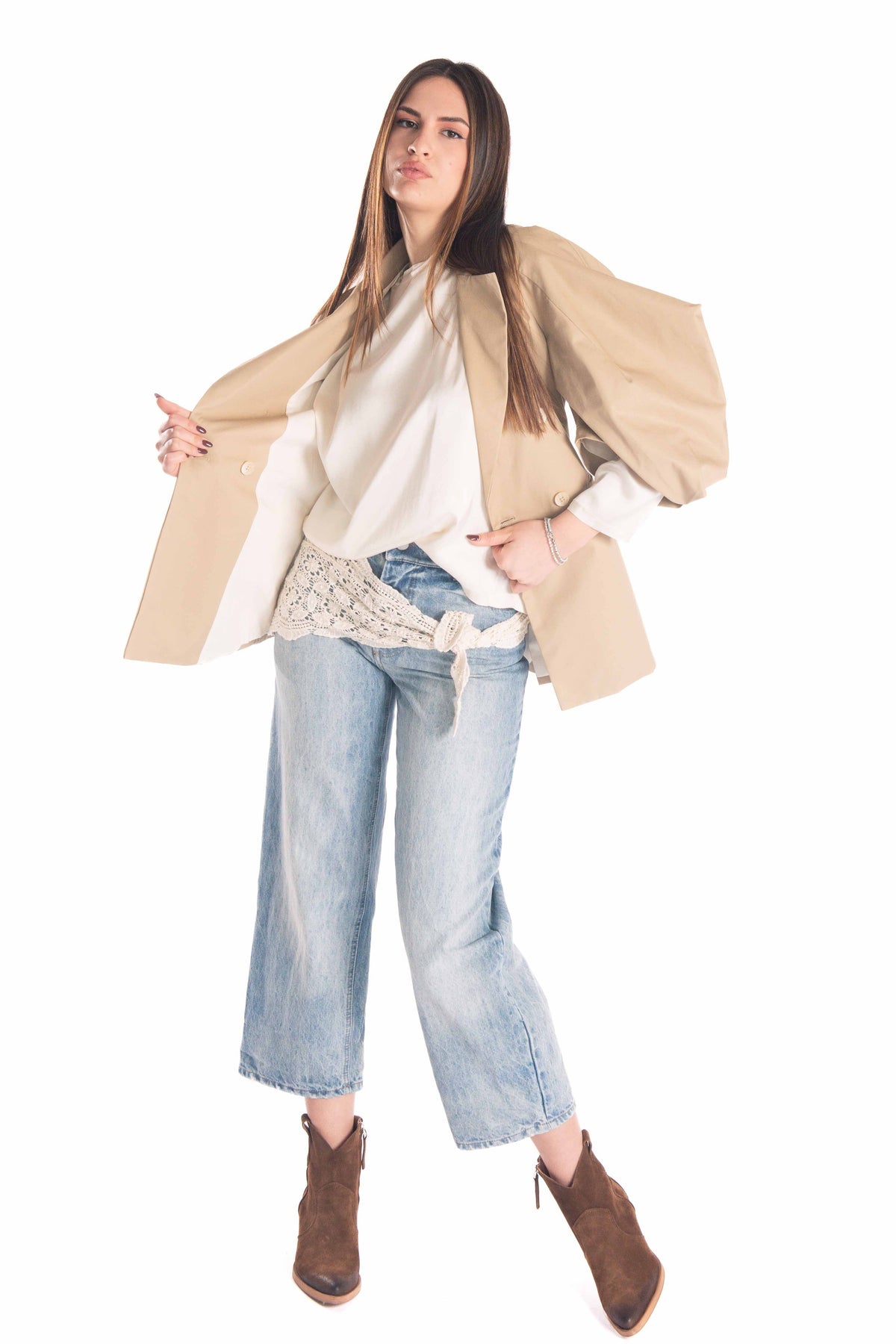 Jeans Straight Fit Con Pareo in Pizzo donna Tensione in - 3
