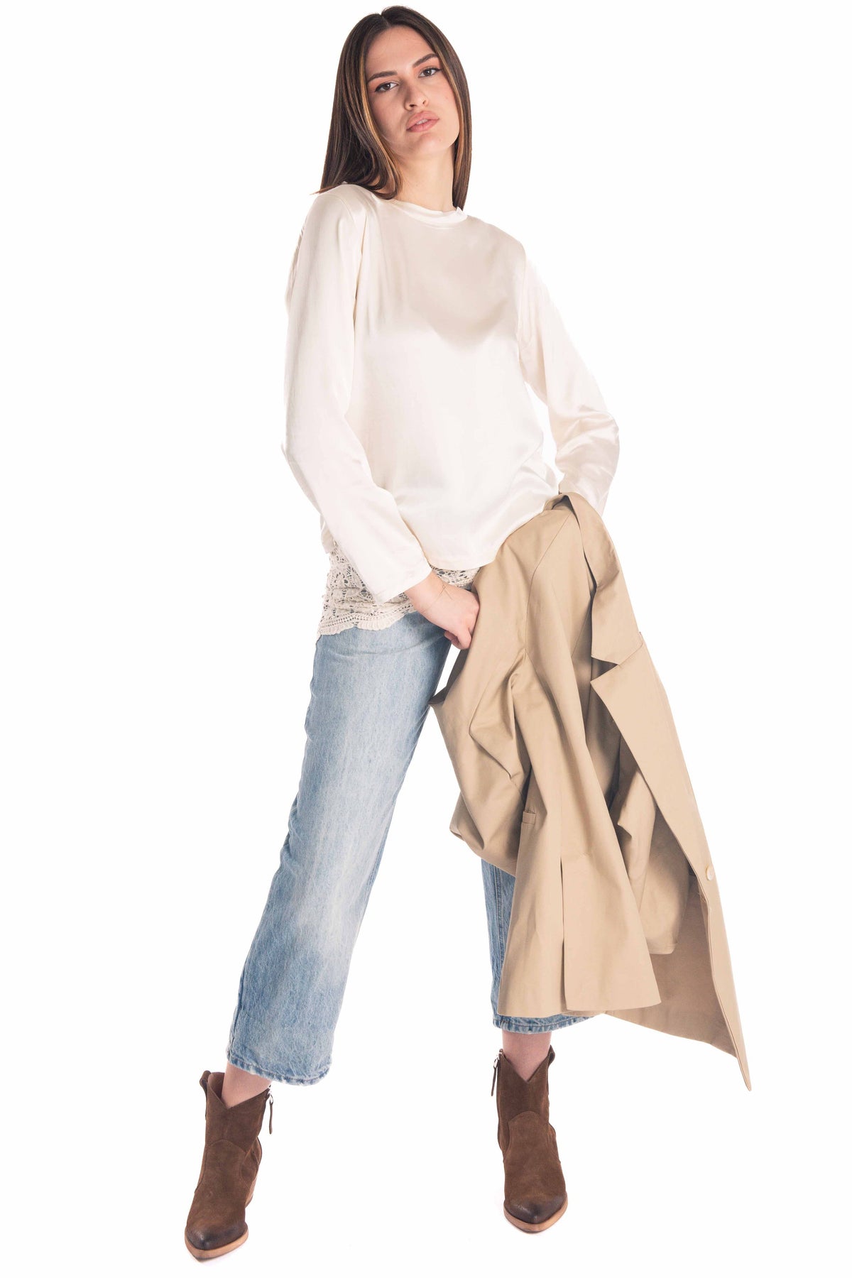 Blusa Effetto Satinato Panna donna Tensione in - 2