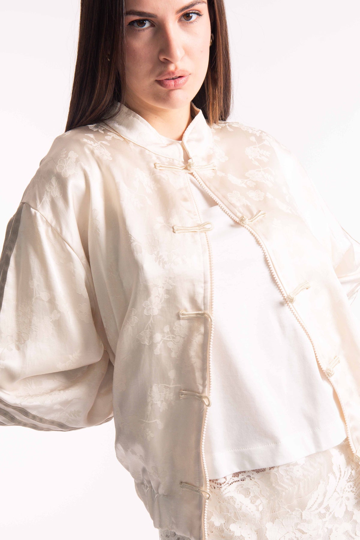 Bomber Jacquard Satinato Panna donna Tensione in - 3