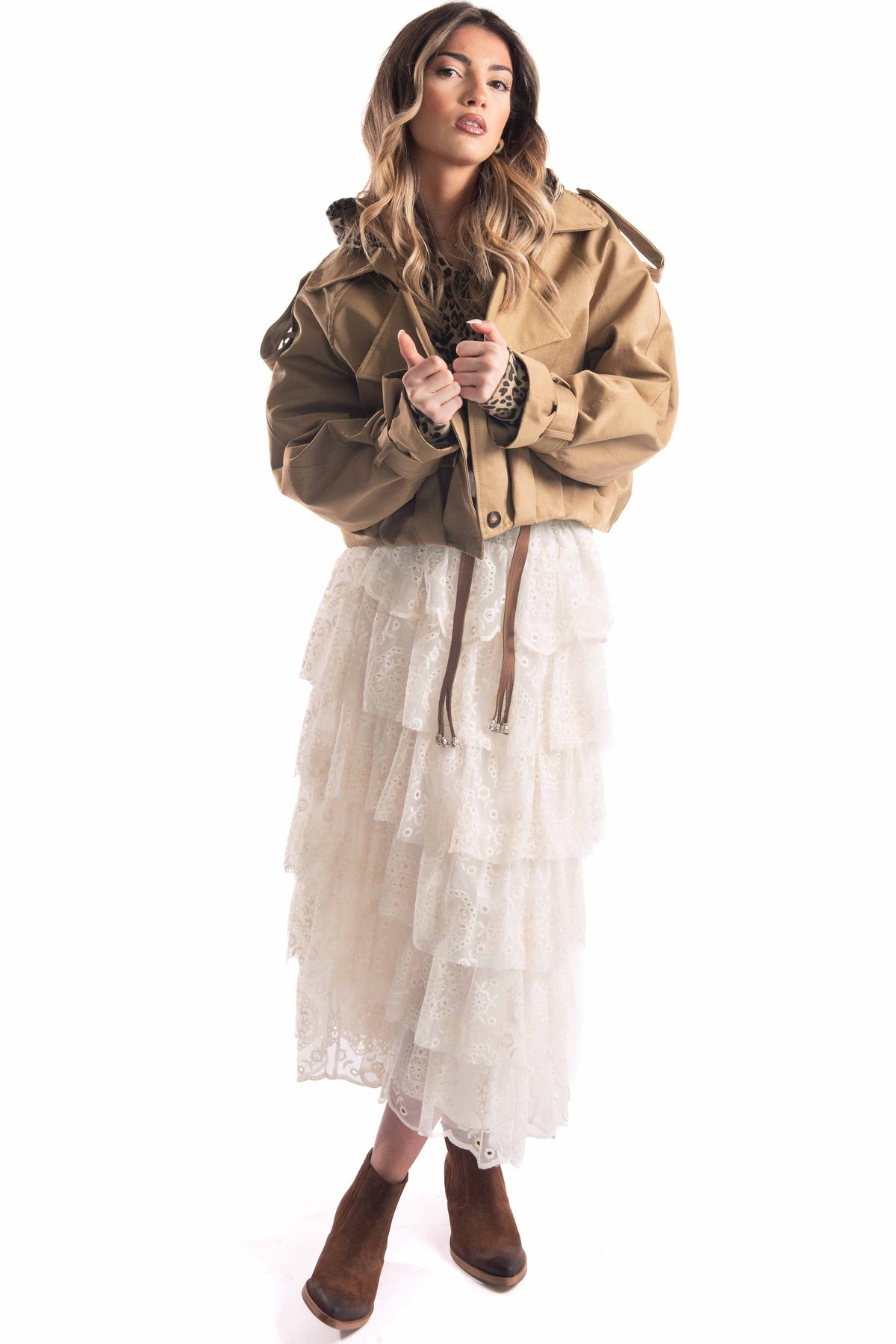 Trench Crop Cammello donna Tensione in - 3