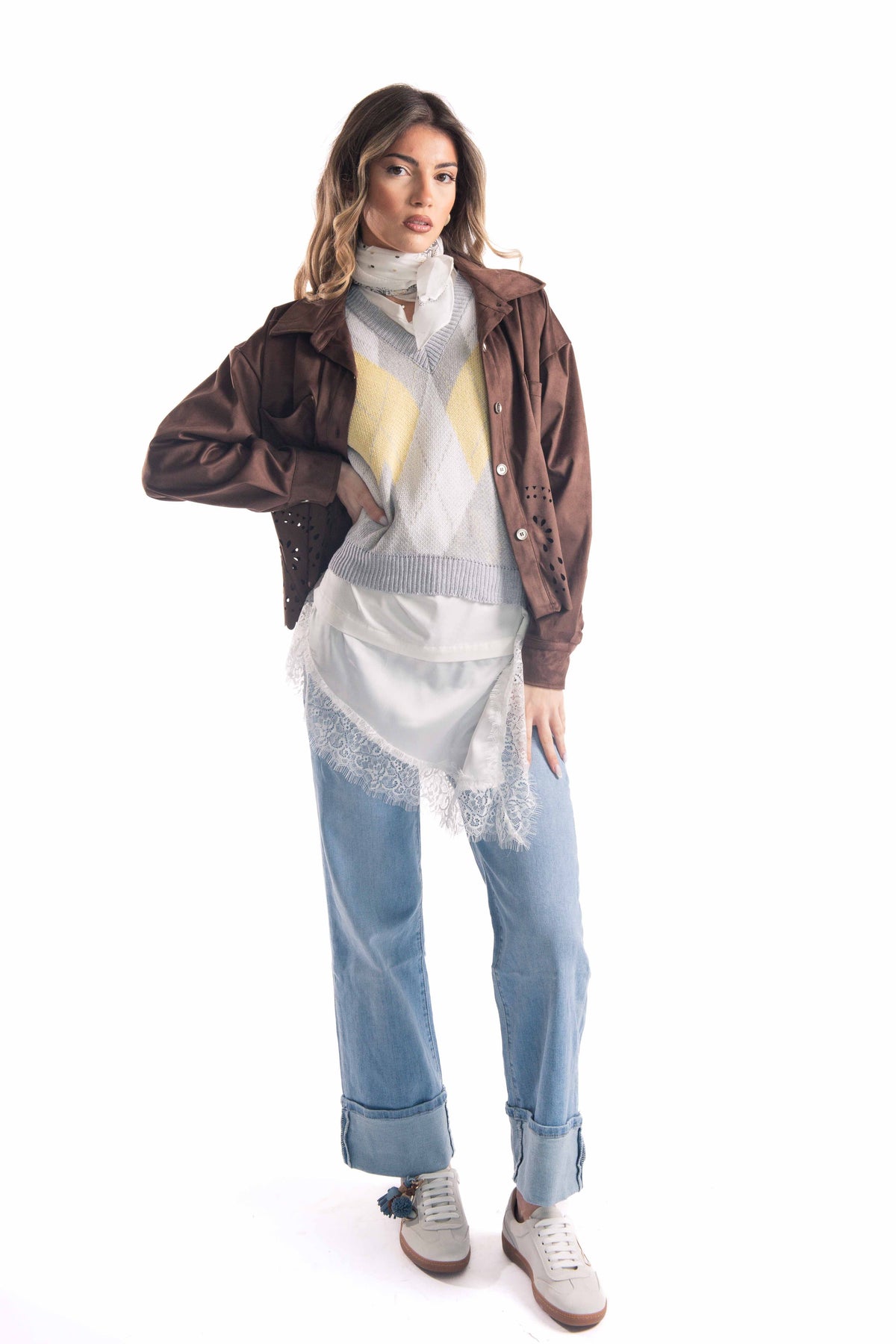 Giacca Scamosciata con Trafori Marrone donna Miss love - 2