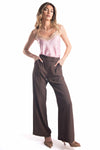 Pantaloni Vita Alta Marrone donna Miss love - 2