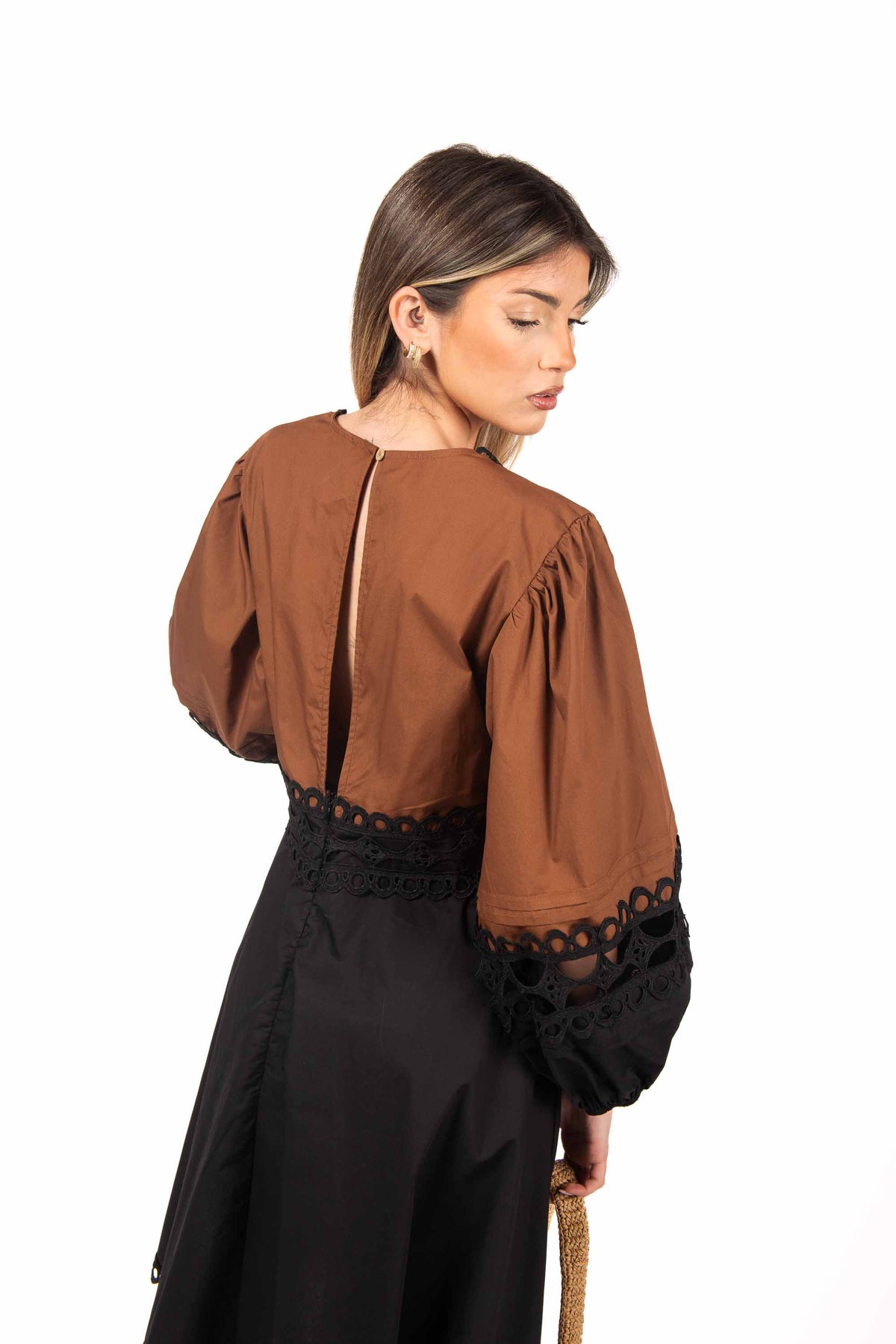 Abito con Ricami Bicolor Tabacco/Nero donna Tensione in - 3
