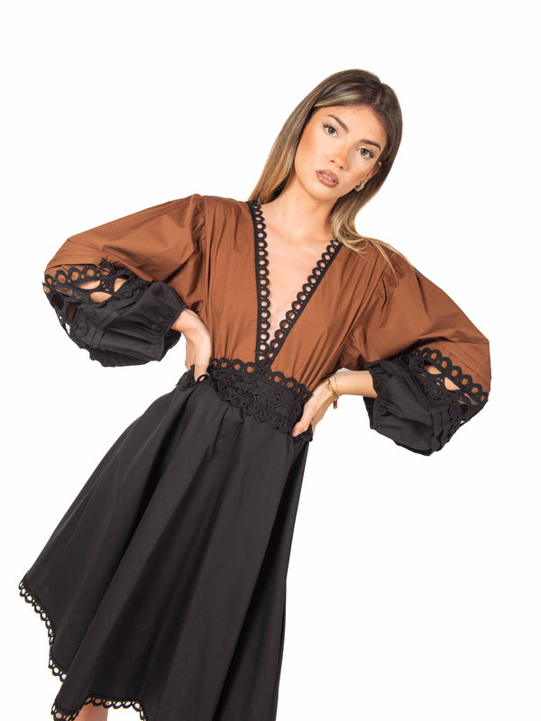 Abito con Ricami Bicolor Tabacco/Nero da donna Tensione in
