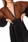 Abito con Ricami Bicolor Tabacco/Nero donna Tensione in - 5