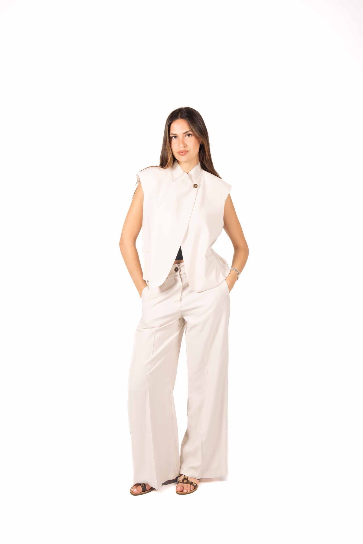 Gilet Asimmetrico Avorio donna Tensione in - 5