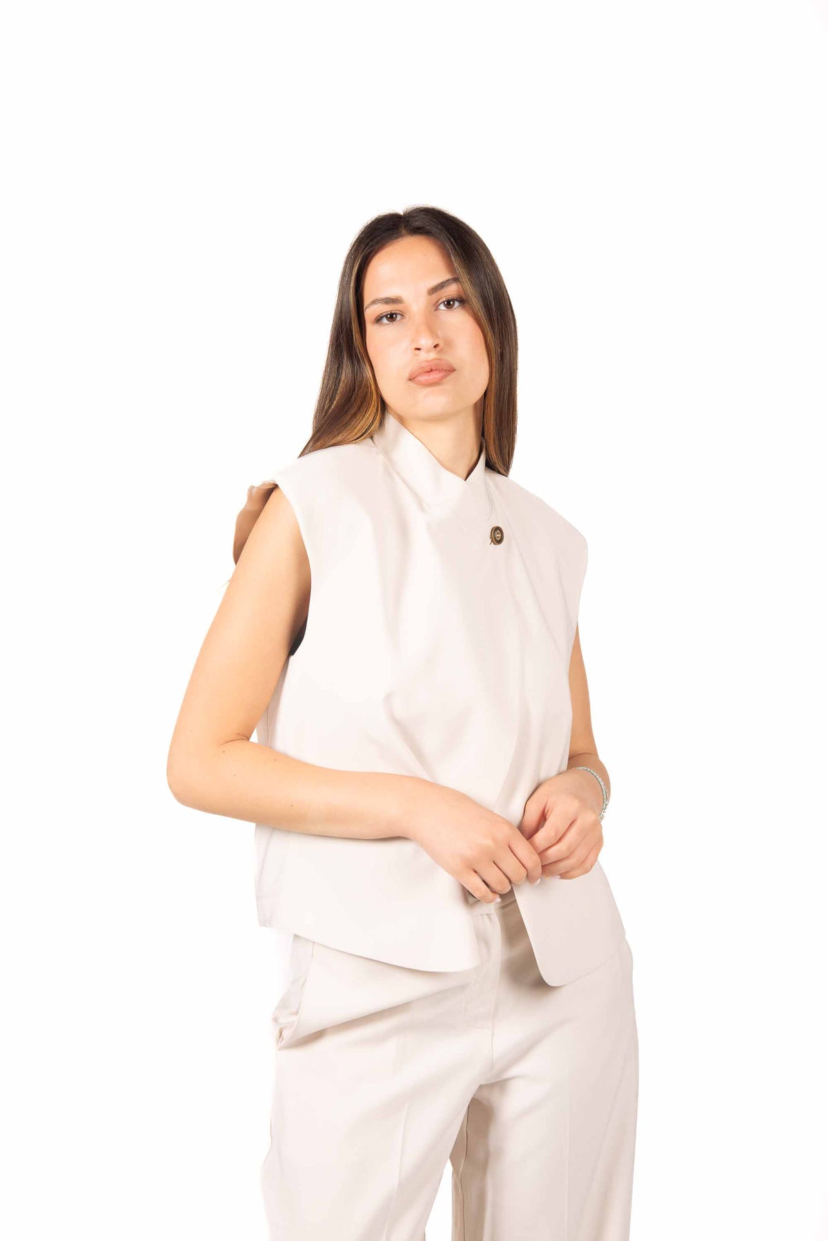 Gilet Asimmetrico Avorio donna Tensione in - 6