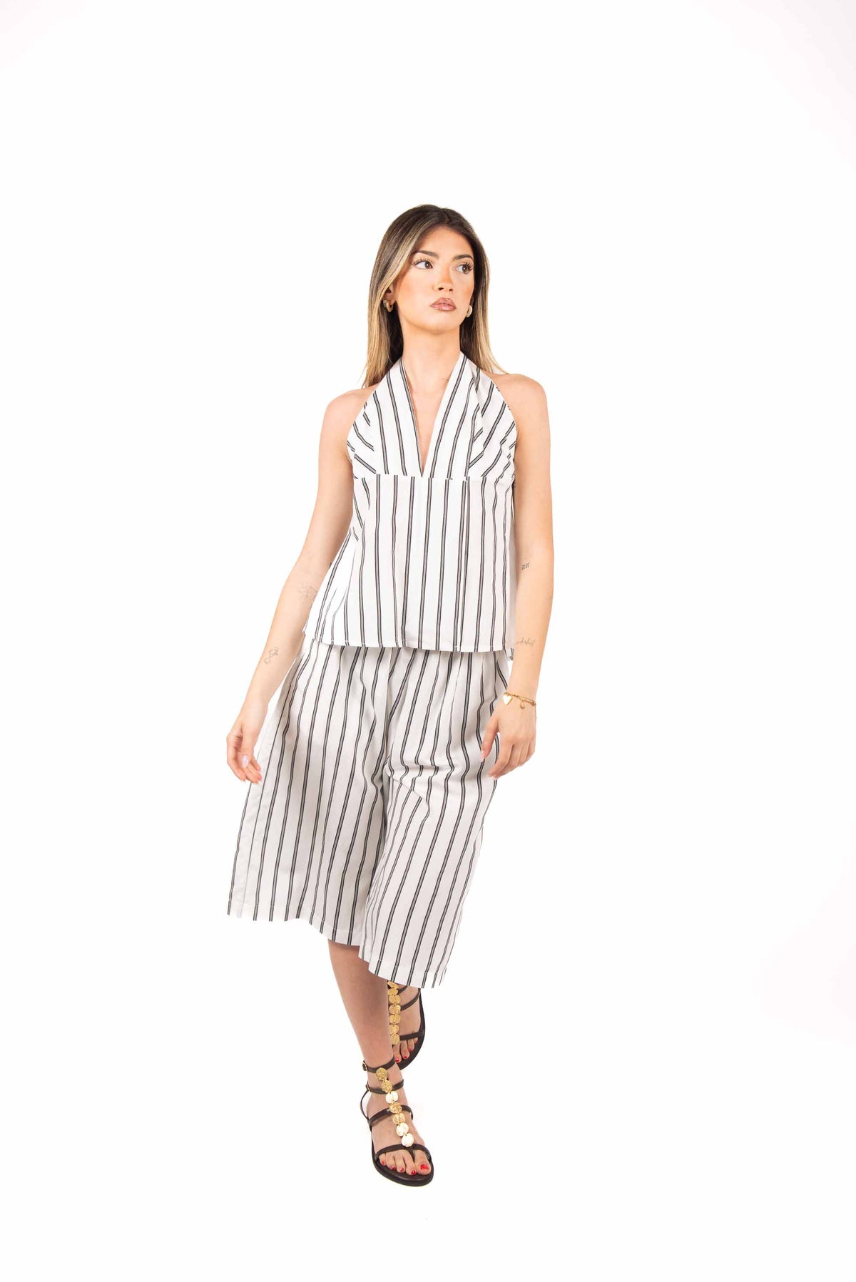 Top Halter a Righe Bianco/Nero donna Tensione in - 3