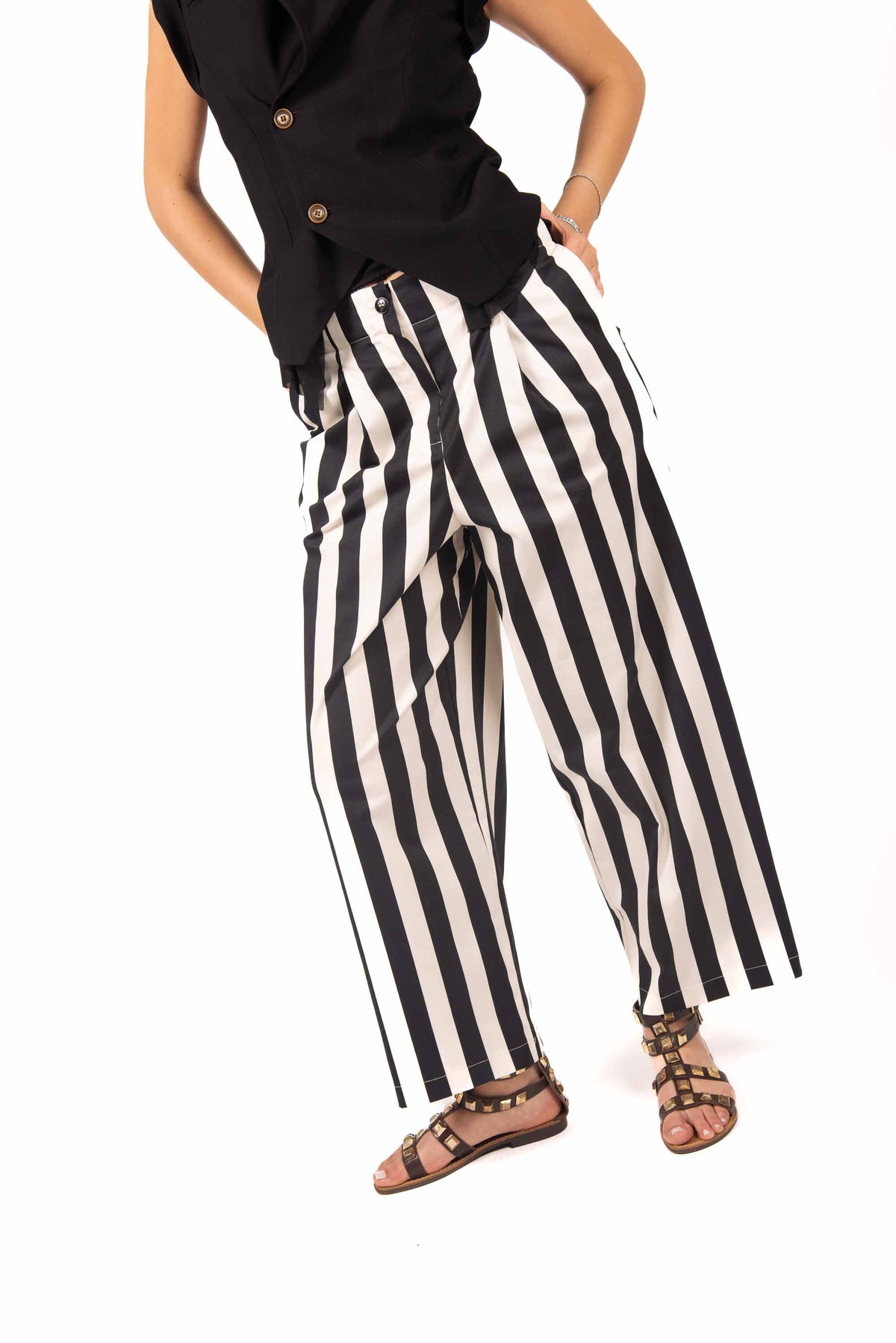 Pantaloni a Righe Bianco/Nero donna Tensione in - 4