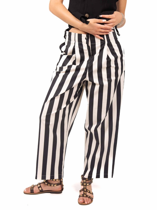 Pantaloni a Righe Bianco/Nero da donna Tensione in