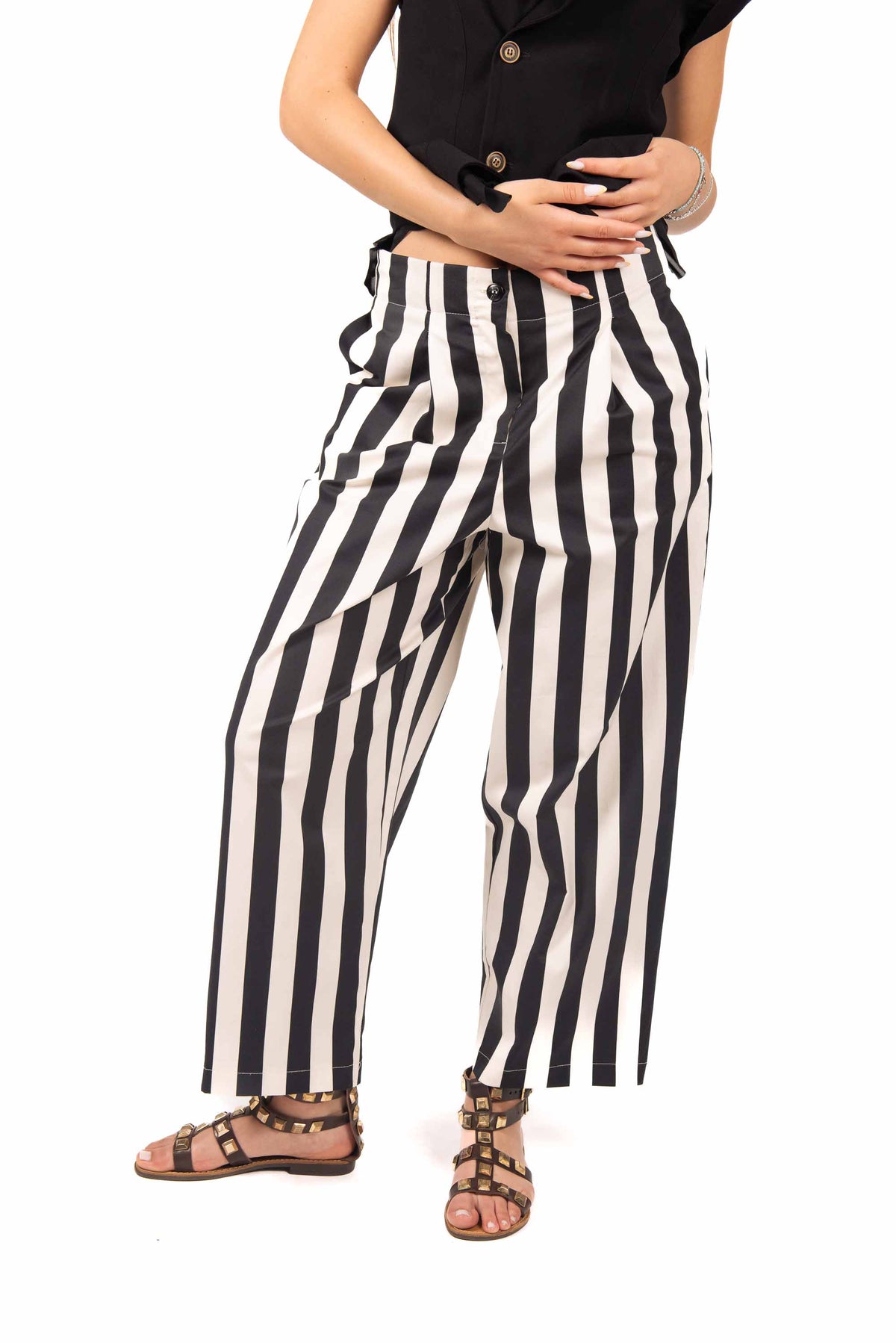 Pantaloni a Righe Bianco/Nero donna Tensione in - 1