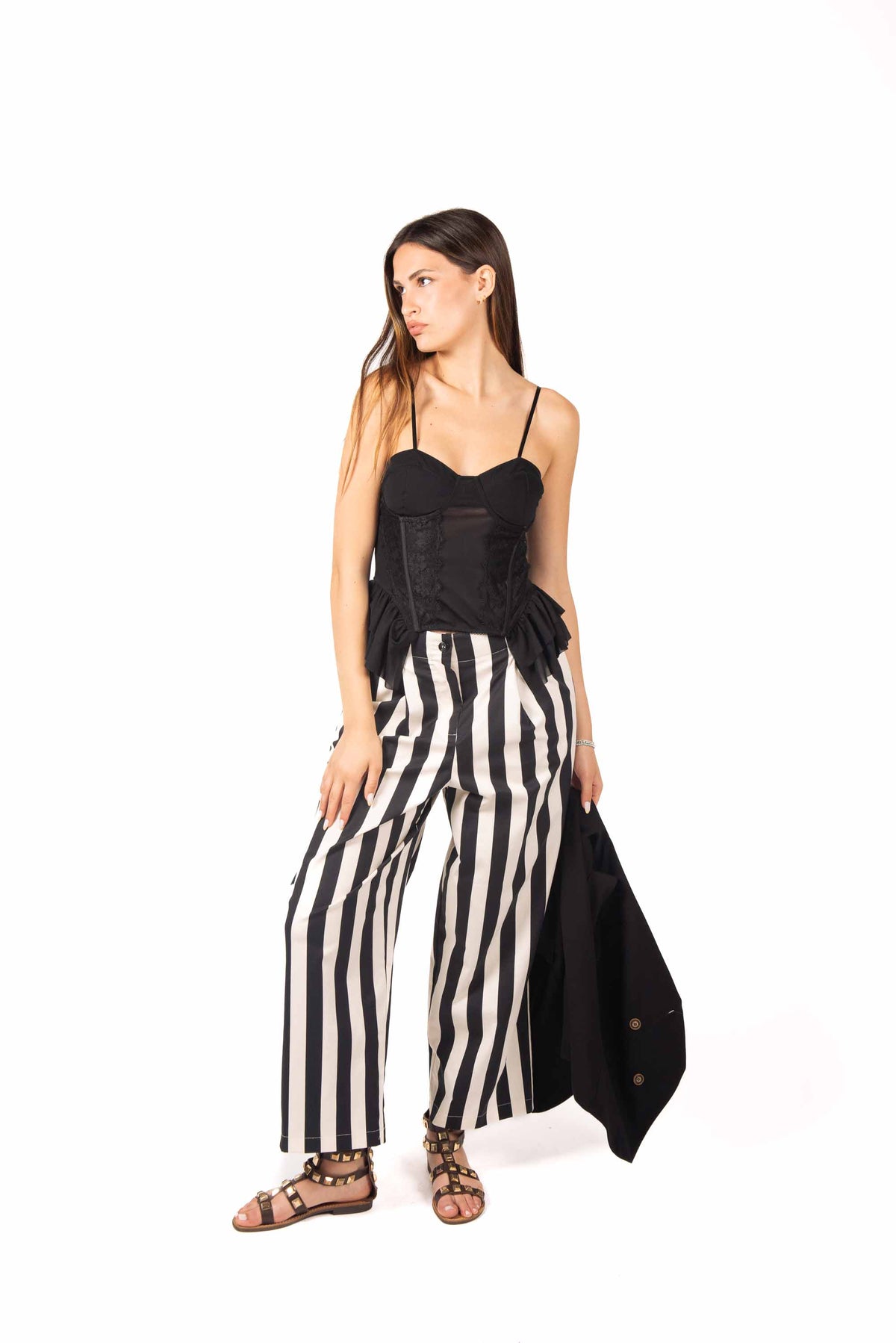 Corsetto Nero con Pizzo e Volant donna Tensione in - 6