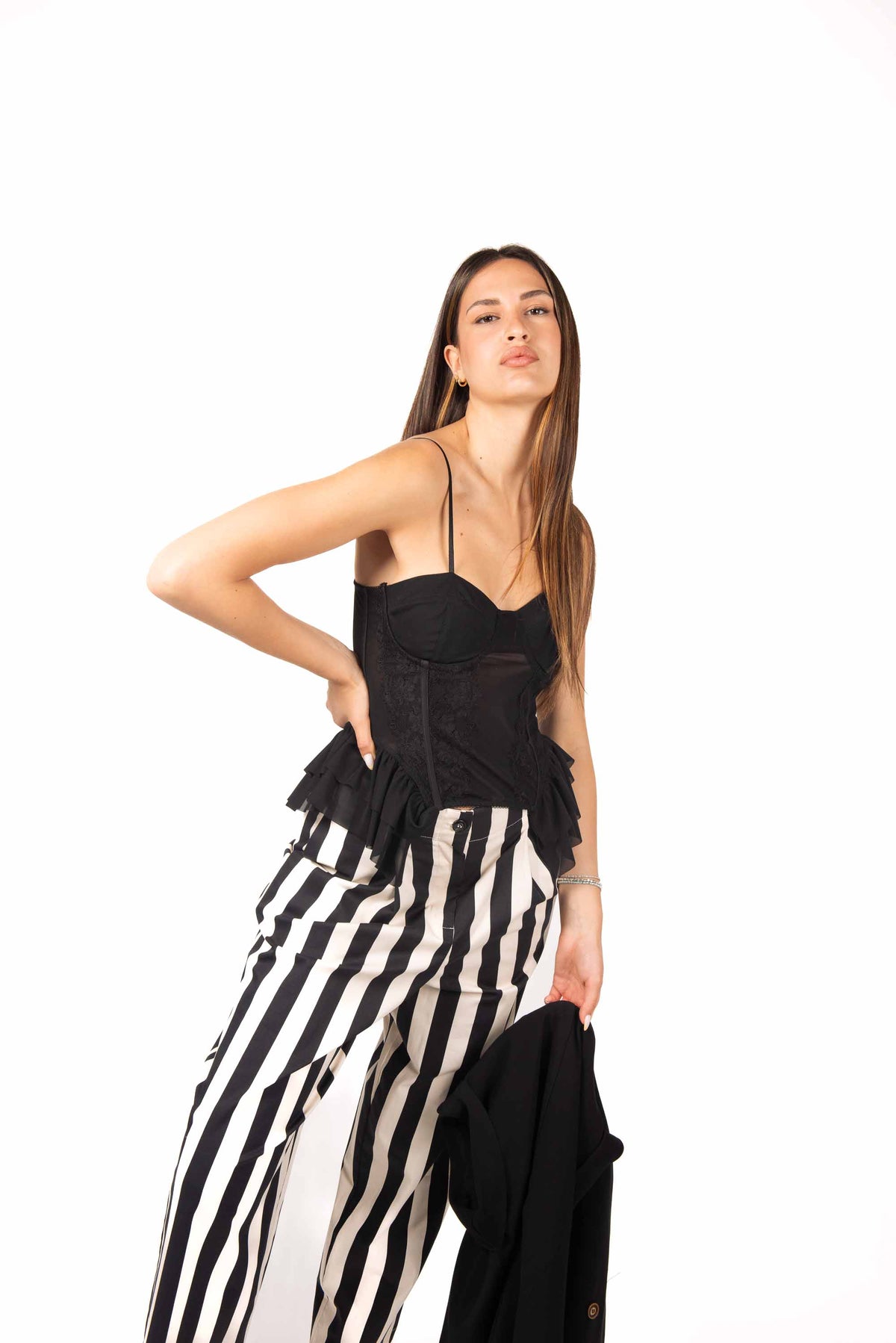 Corsetto Nero con Pizzo e Volant donna Tensione in - 1