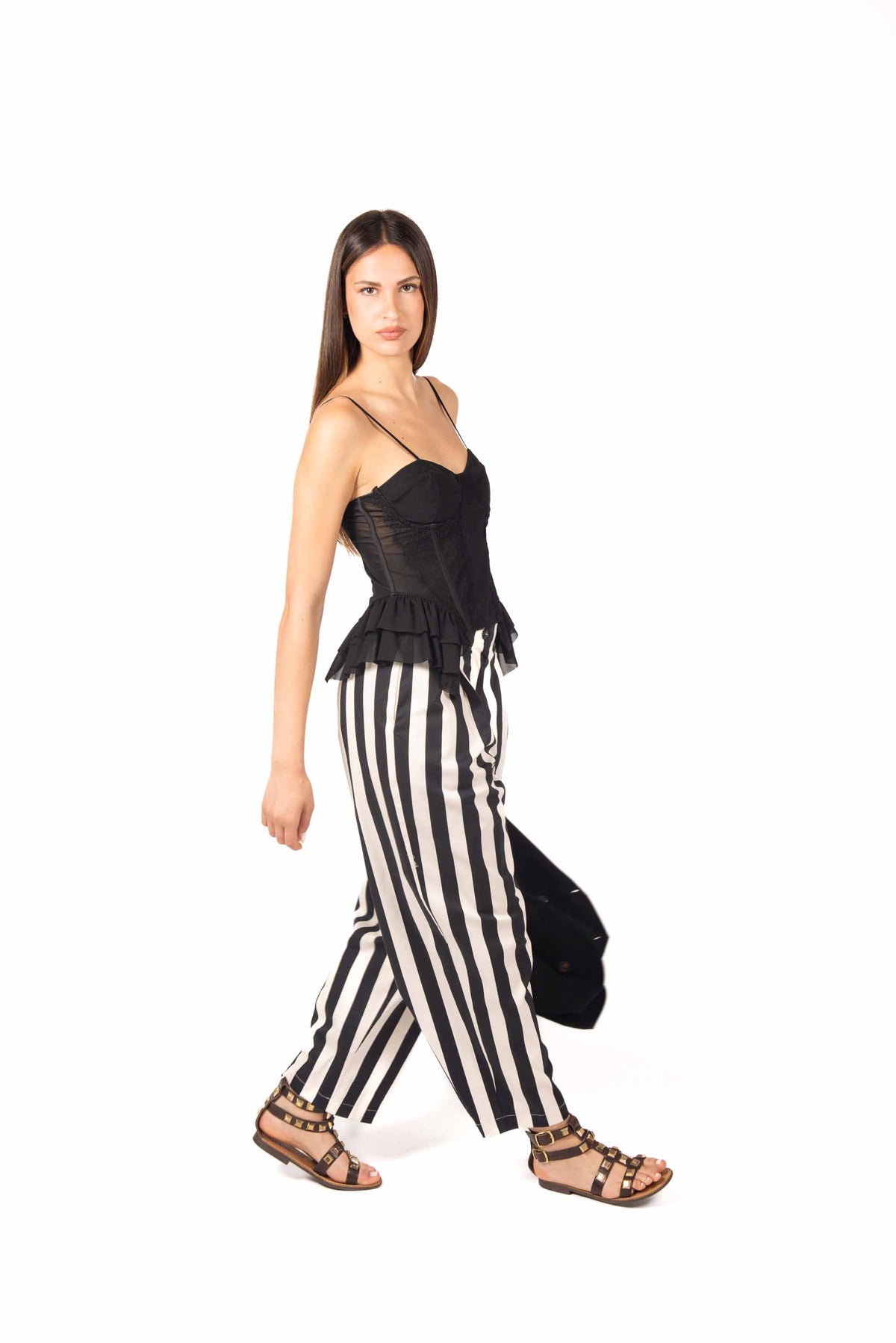 Corsetto Nero con Pizzo e Volant donna Tensione in - 7