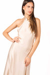 Abito Satinato con Fiocco Beige donna Tensione in - 4