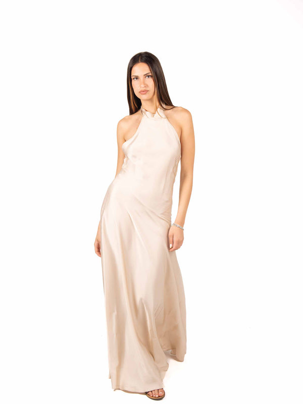 Abito Satinato con Fiocco Beige da donna Tensione in