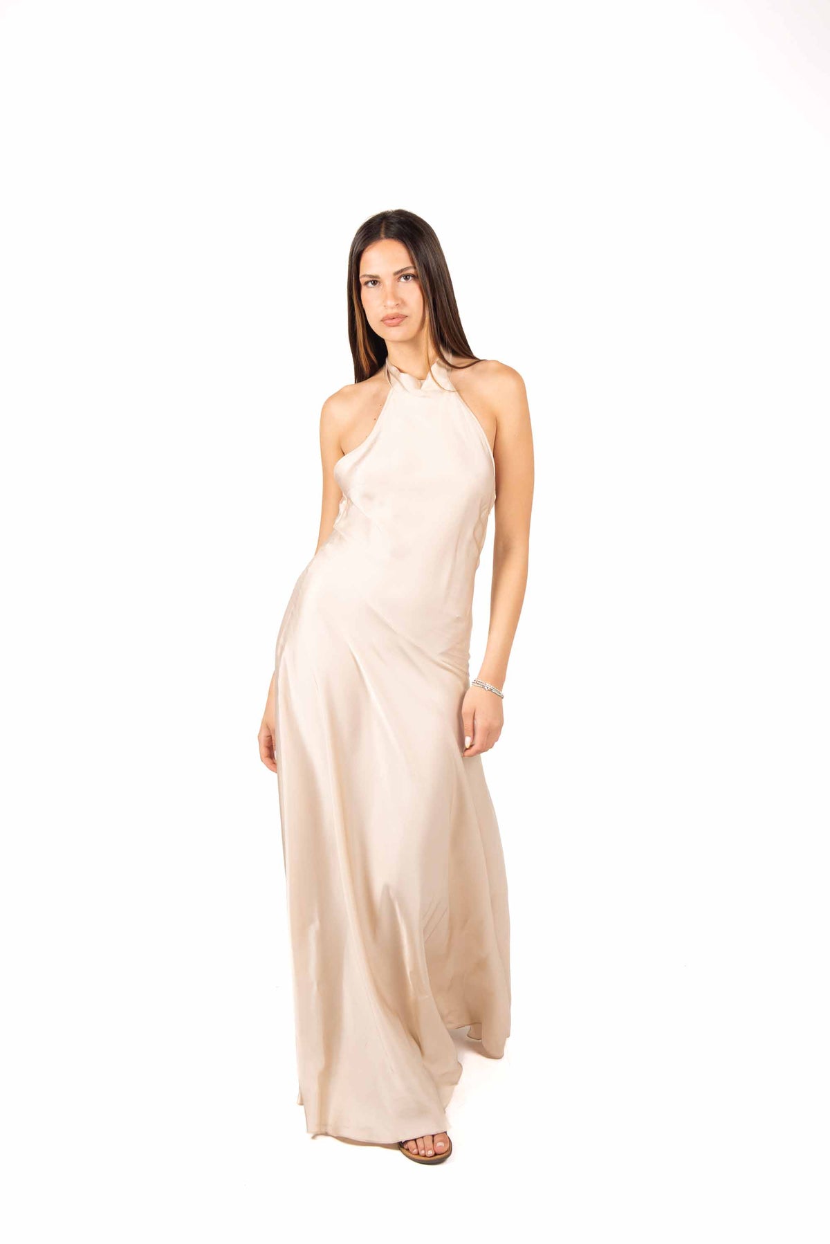 Abito Satinato con Fiocco Beige donna Tensione in - 1