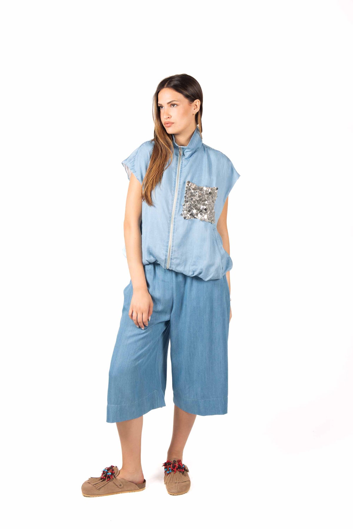 Bermuda Effetto Denim donna Tensione in - 6