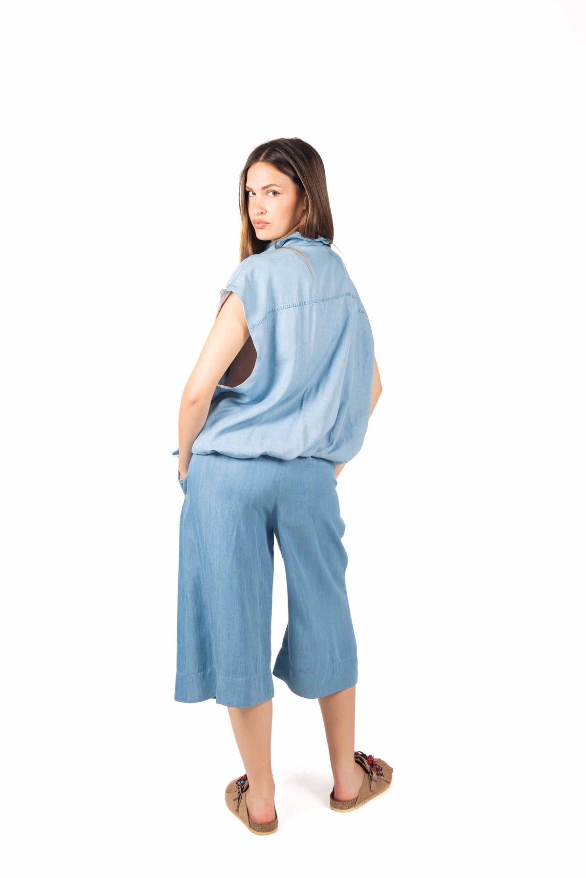 Bermuda Effetto Denim donna Tensione in - 3
