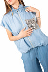 Gilet Effetto Denim Taschino Paillettes donna Tensione in - 1