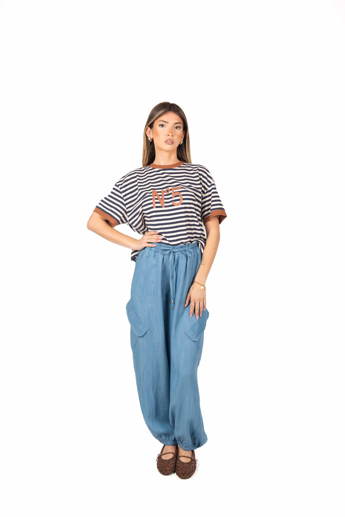 T-Shirt a Righe Panna/Blu donna Tensione in - 4