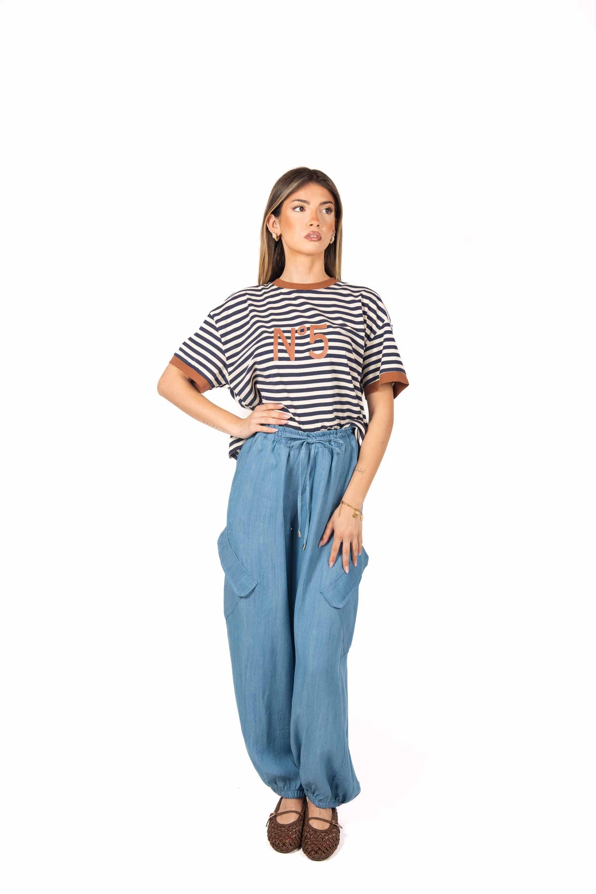 Pantaloni Ampi Effetto Denim donna Tensione in - 3