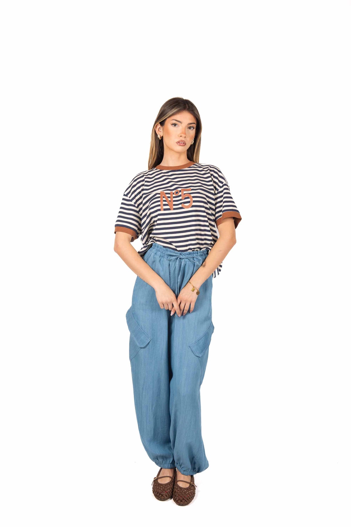 T-Shirt a Righe Panna/Blu donna Tensione in - 3