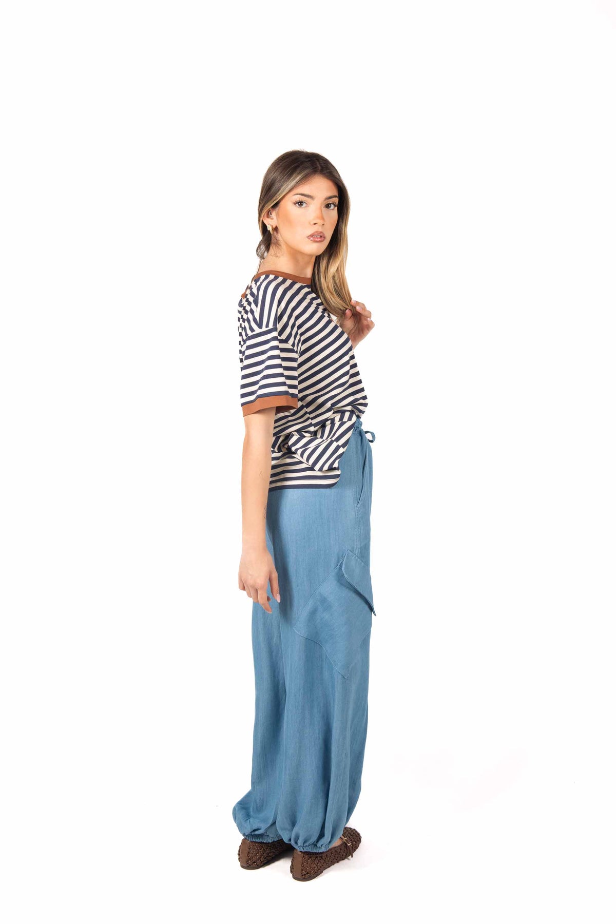 Pantaloni Ampi Effetto Denim donna Tensione in - 5