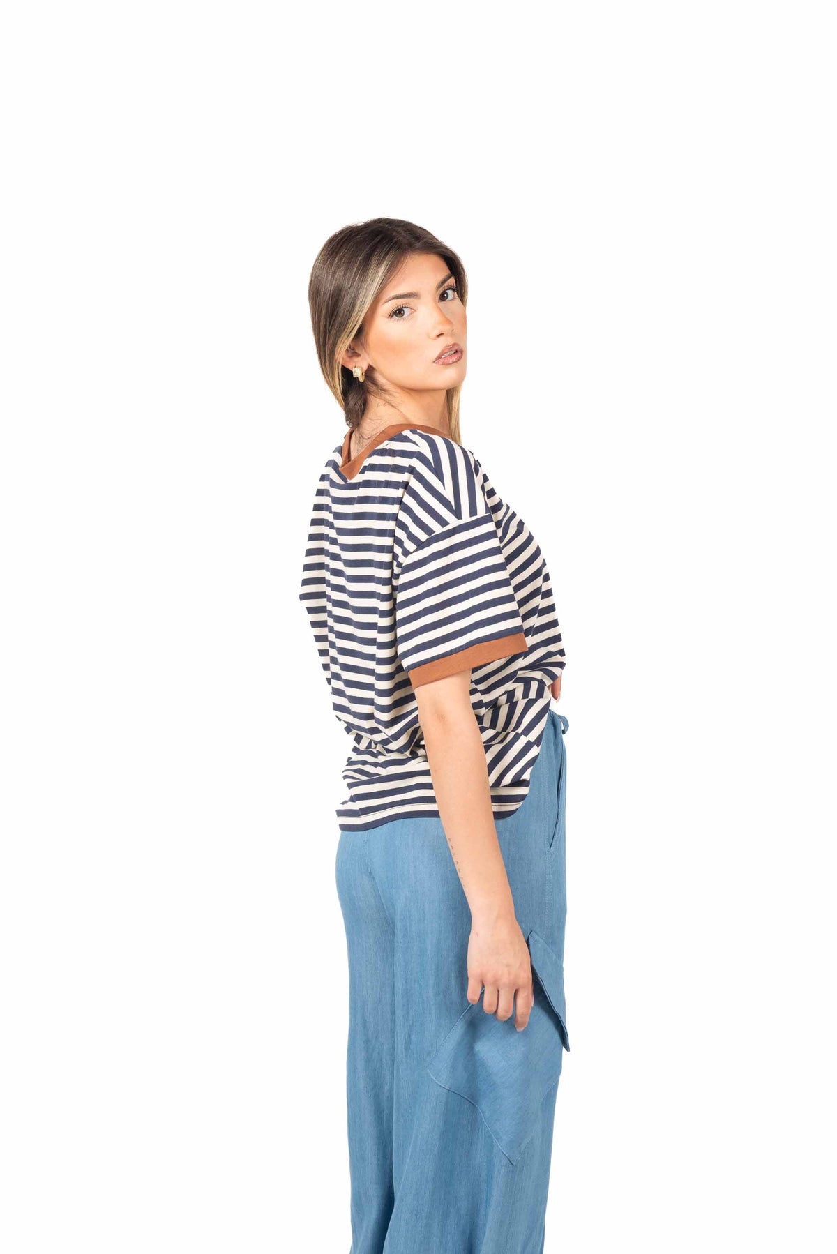 T-Shirt a Righe Panna/Blu donna Tensione in - 5