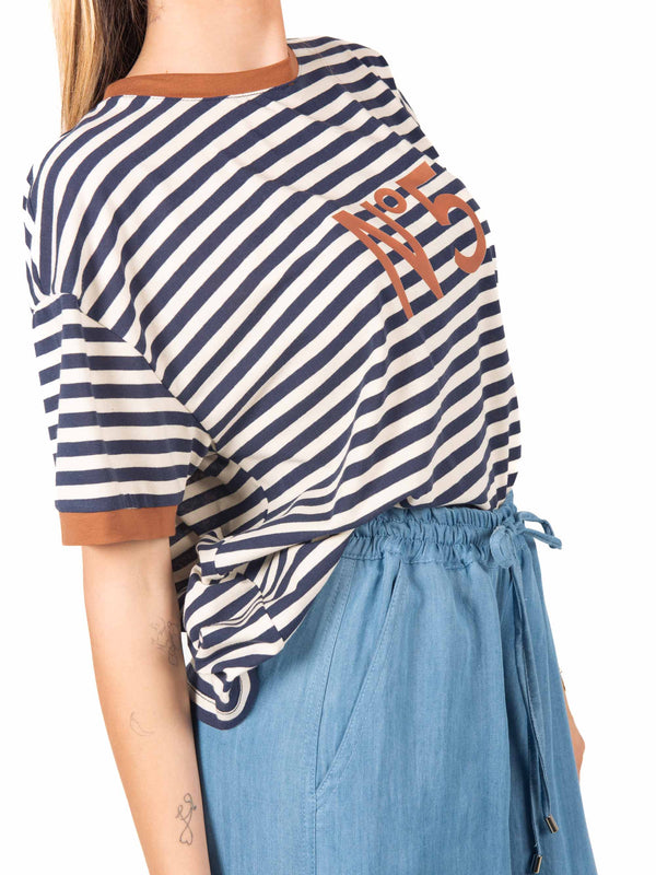 T-Shirt a Righe Panna/Blu da donna Tensione in
