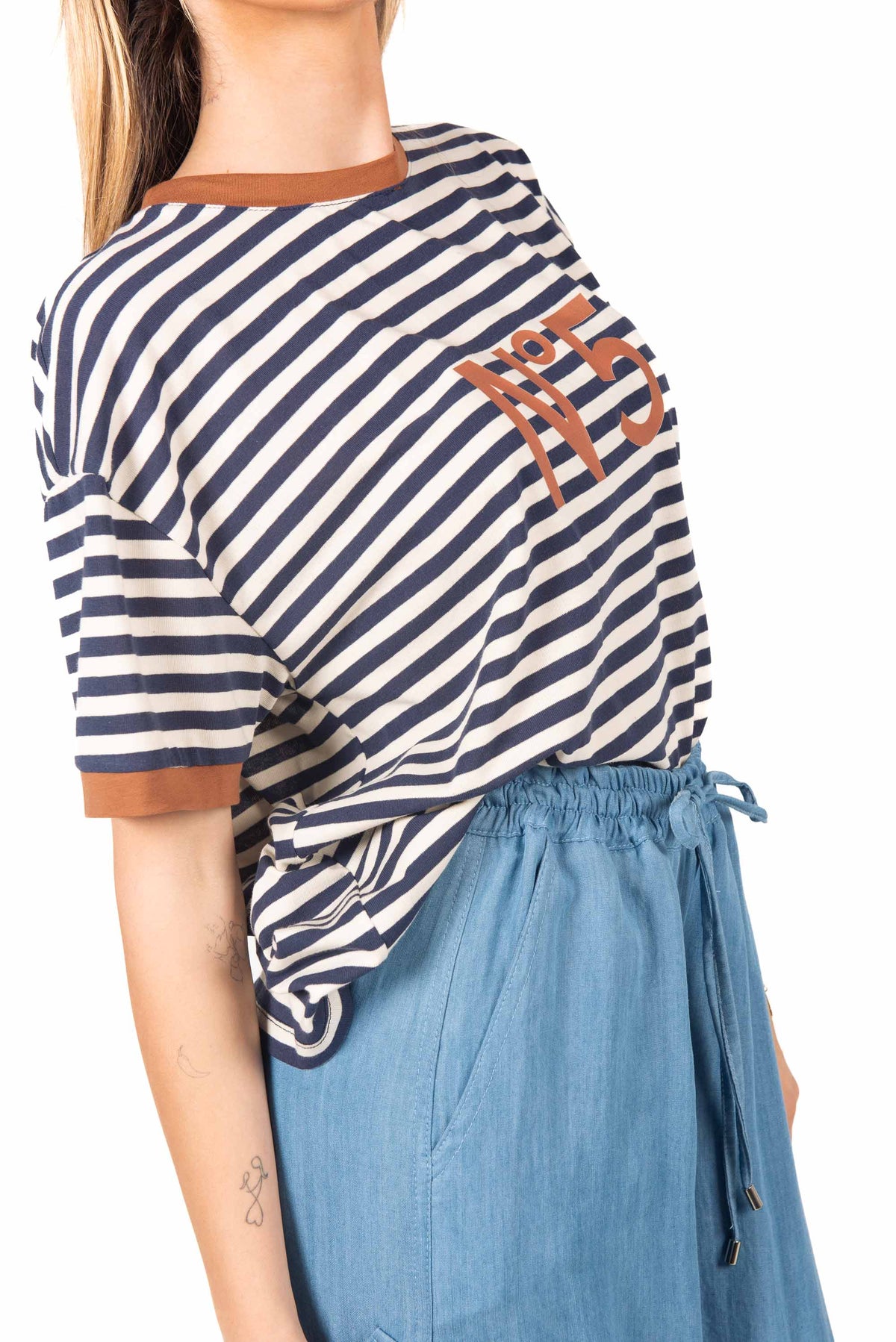 T-Shirt a Righe Panna/Blu donna Tensione in - 1