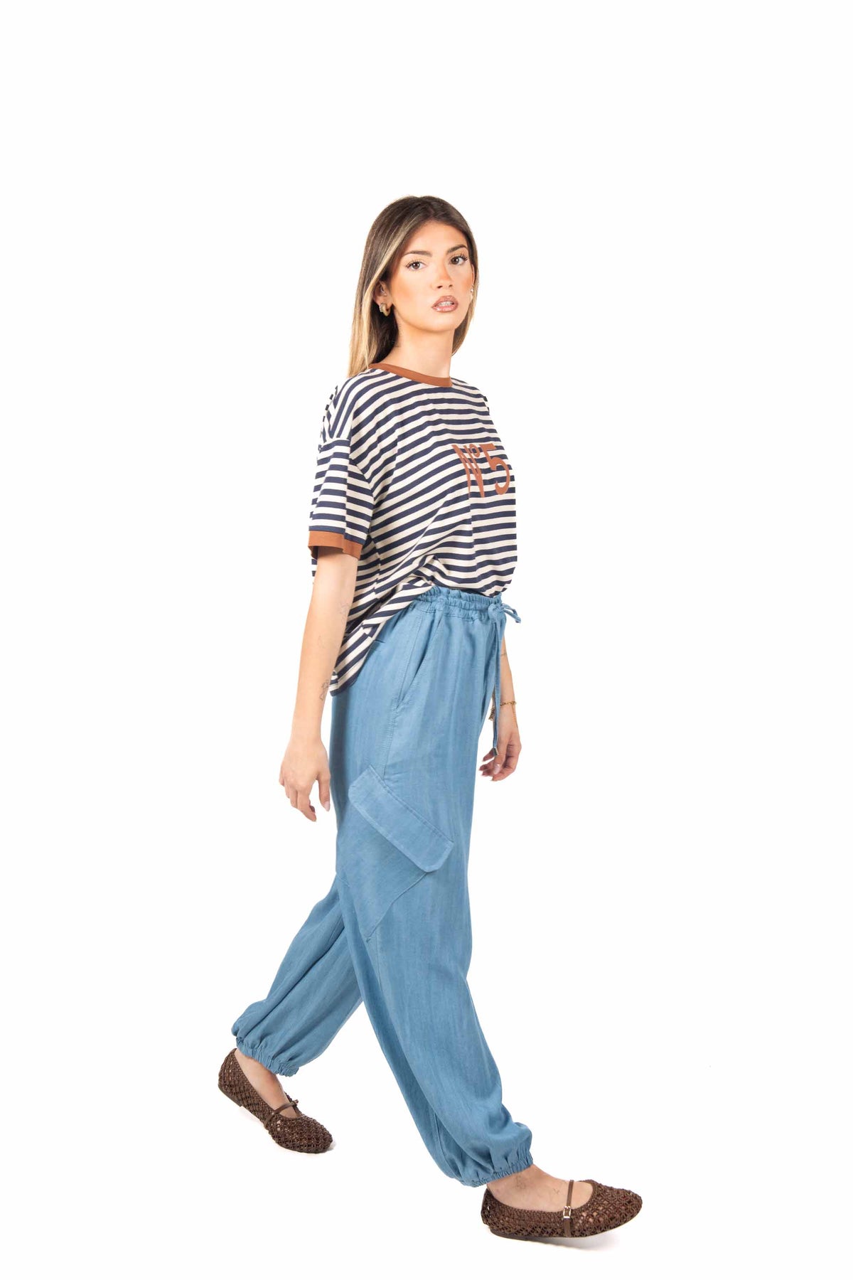 T-Shirt a Righe Panna/Blu donna Tensione in - 2