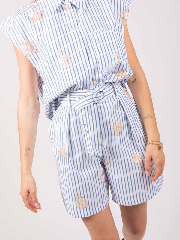 Camicia Smanicata a Righe con Ricami da donna Tensione in