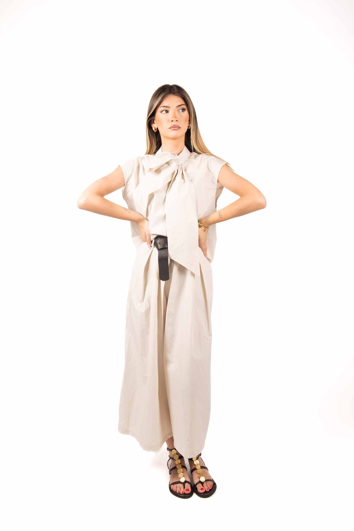 Pantaloni Wide Beige donna Miss love - 5