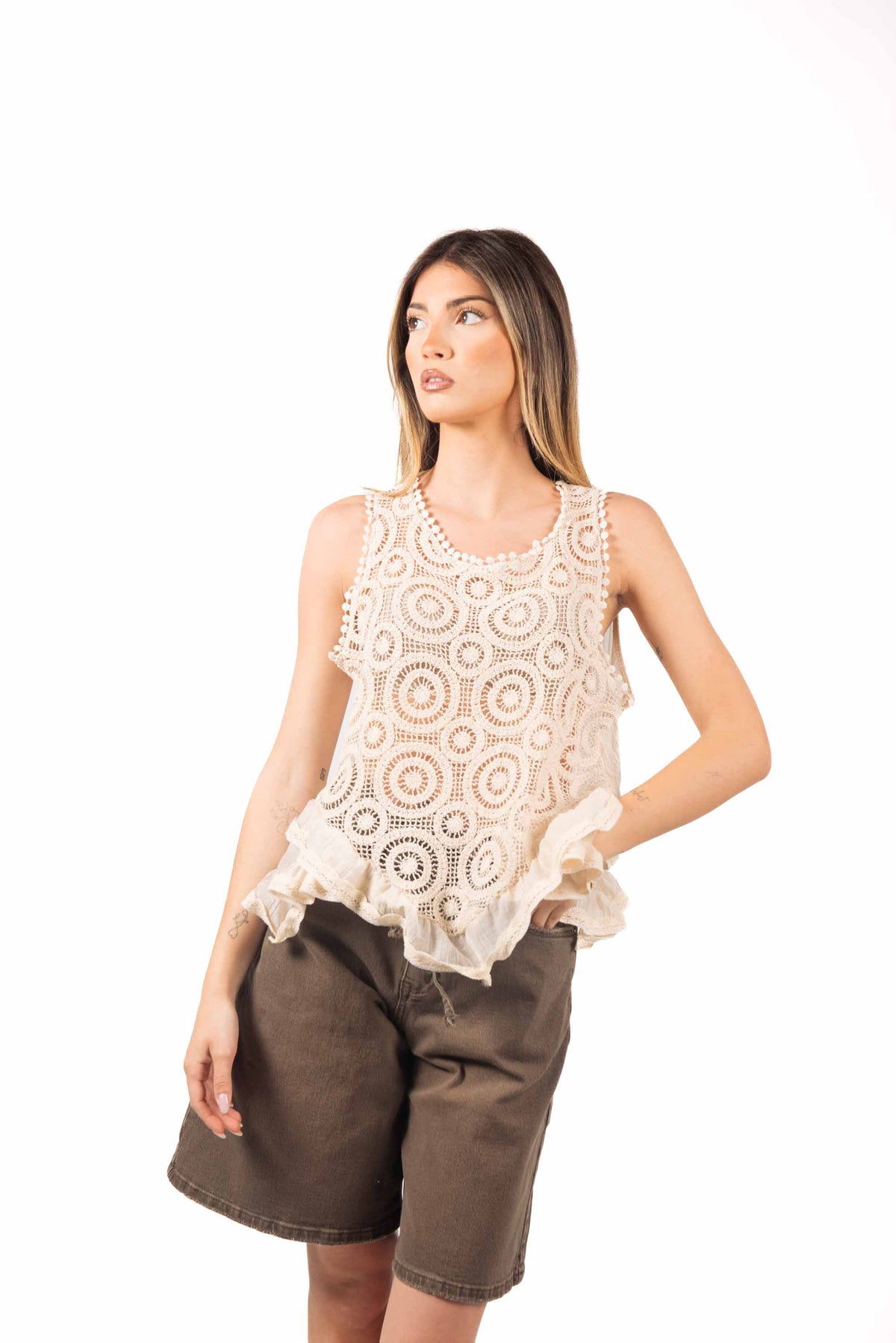 Bermuda Marrone con Cintura donna Miss love - 5