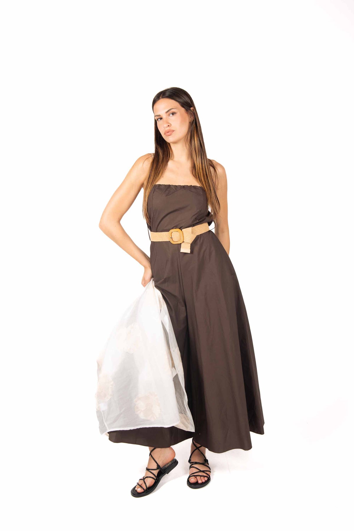 Tuta Palazzo con Cintura Cioccolato donna Miss love - 3