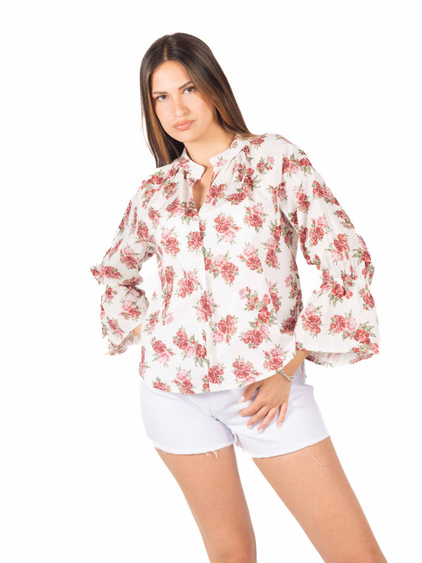 Camicia Stampa Floreale con Maniche Volant da donna Miss love