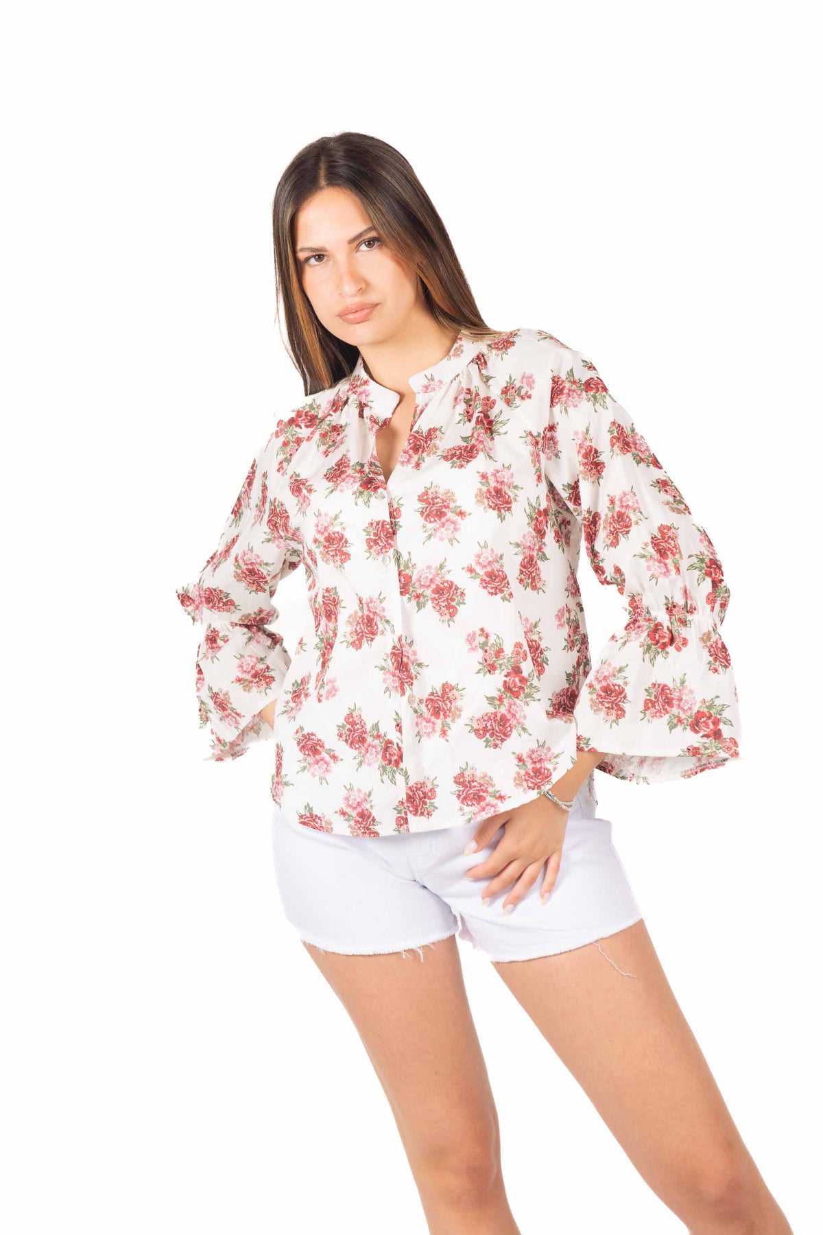 Camicia Stampa Floreale con Maniche Volant donna Miss love - 1