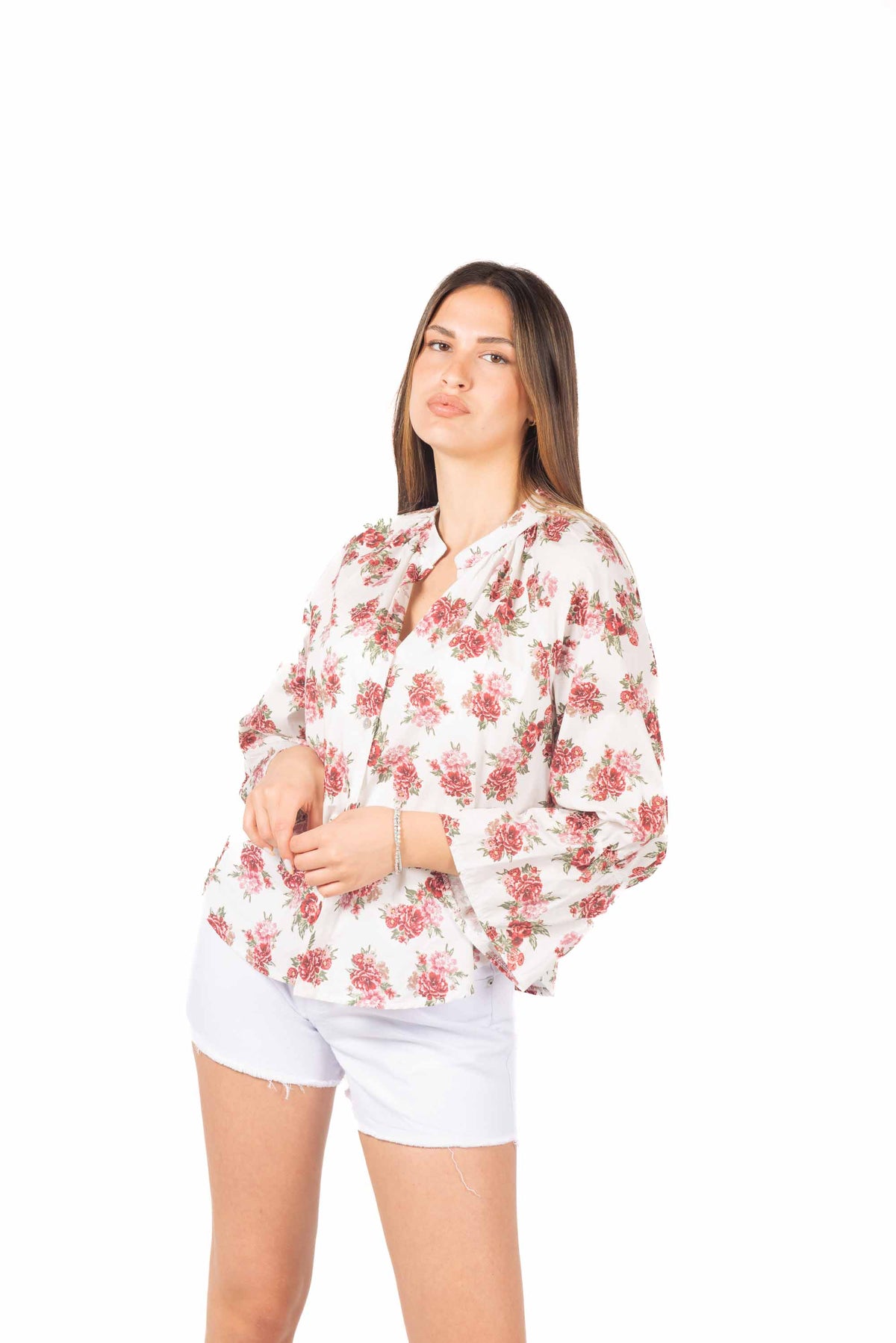 Camicia Stampa Floreale con Maniche Volant donna Miss love - 4