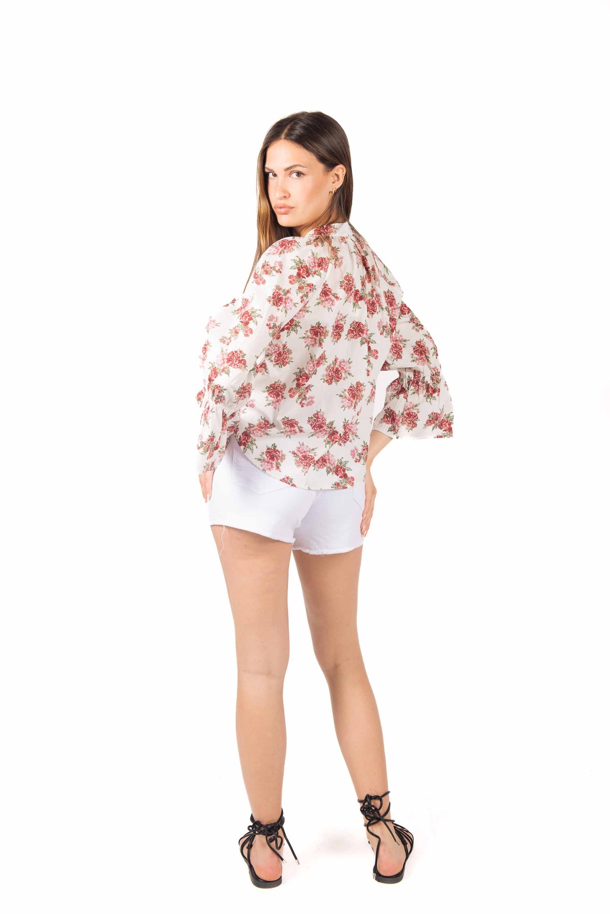 Camicia Stampa Floreale con Maniche Volant donna Miss love - 5