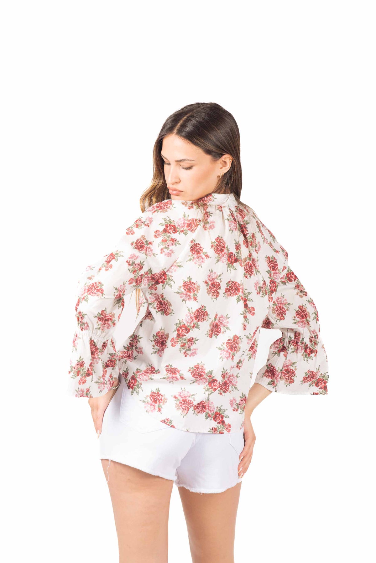 Camicia Stampa Floreale con Maniche Volant donna Miss love - 3