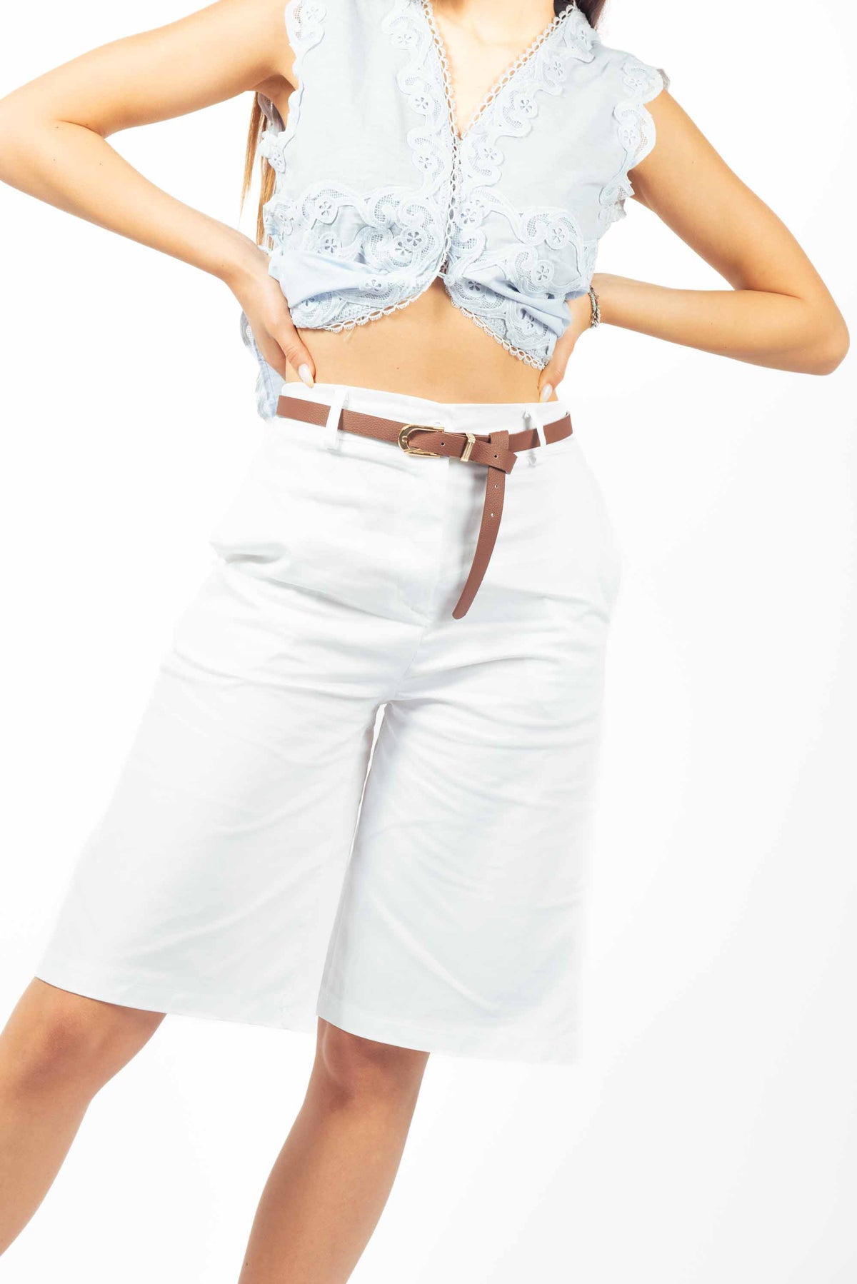 Bermuda con Cintura Bianco donna Miss love - 1