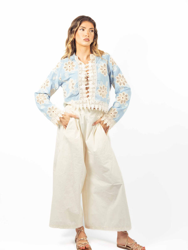 Pantaloni Wide Leg Panna da donna Miss love