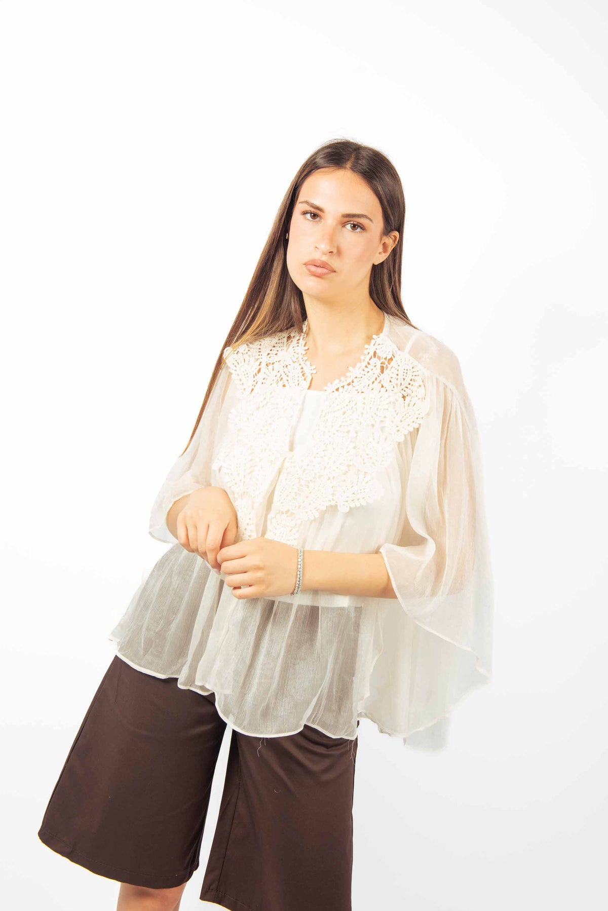 Blusa Svasata in Chiffon Panna donna Miss love - 5