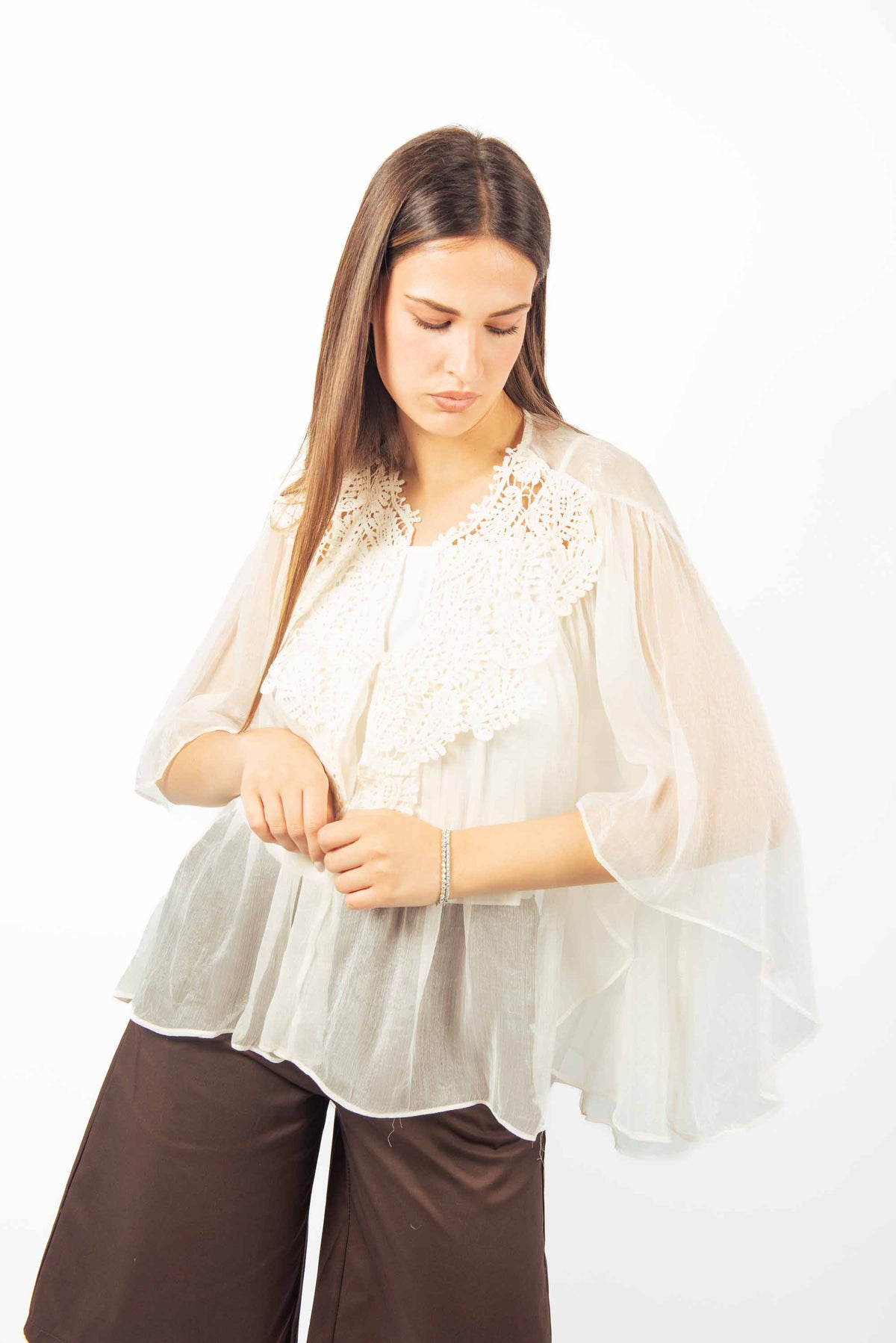 Blusa Svasata in Chiffon Panna donna Miss love - 6