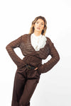 Cardigan a Incrocio in Maglia Traforata Cioccolato donna Miss love - 5