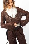 Cardigan a Incrocio in Maglia Traforata Cioccolato donna Miss love - 1