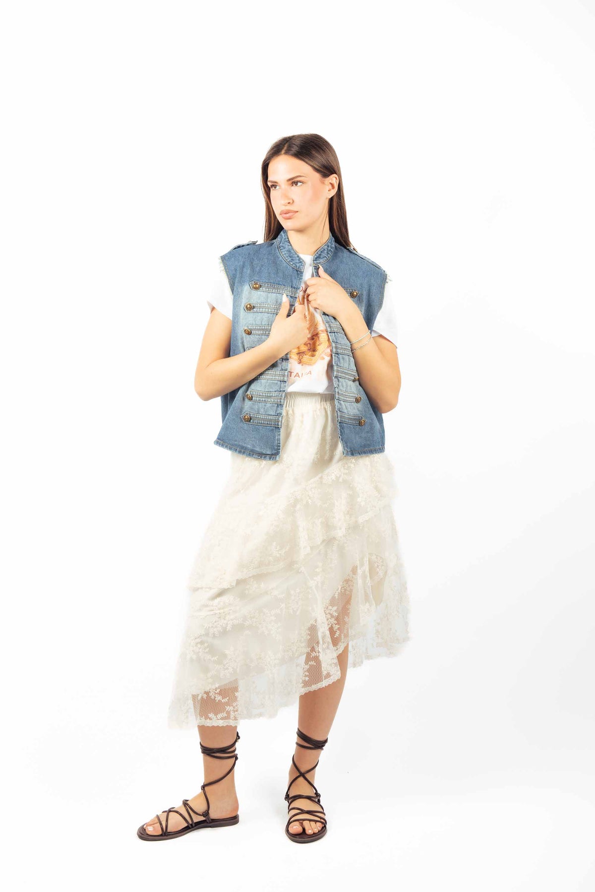 Gilet Denim Military Style donna Miss love - 1