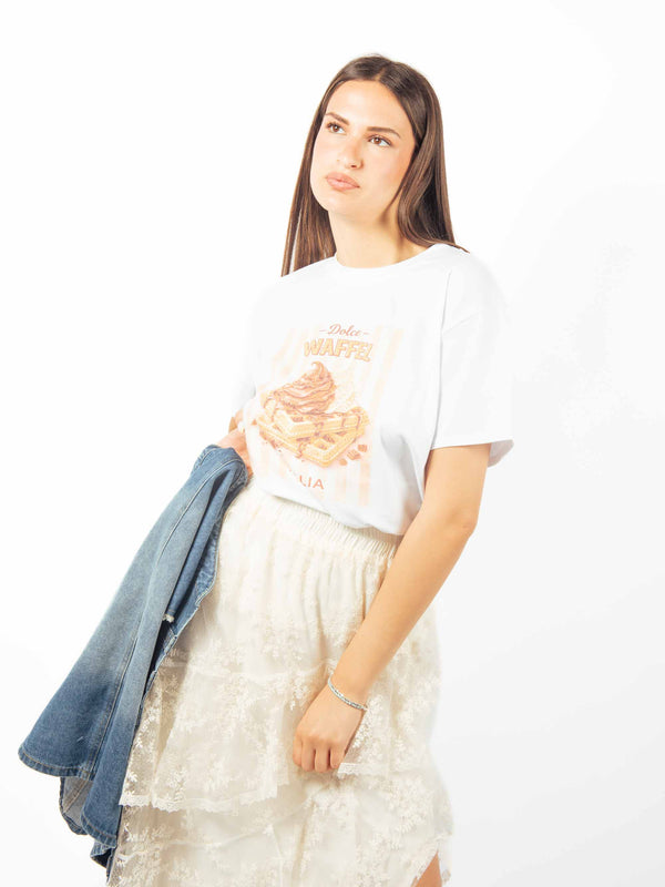 T-shirt grafica "Dolce Waffel" da donna Miss love